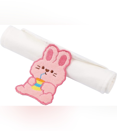 Prosop Absorbant, Flippy, din Bumbac, pentru Bebelusi, 19x28 cm, Model Iepuras, Alb