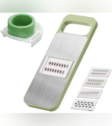 Set Multifunctional din 7 Piese, Flippy, pentru Taierea si Maruntirea Legumelor, Uz Casnic,din Otel Inoxidabil, Gri-Verde