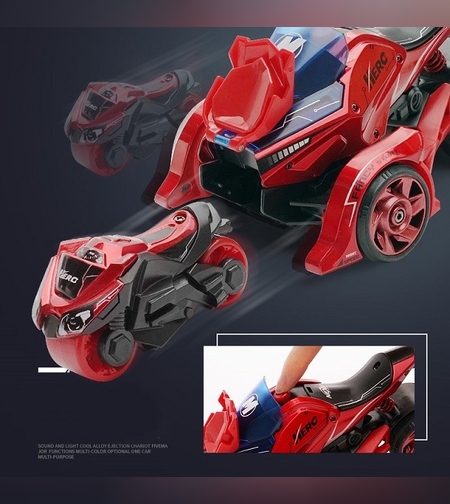 Jucarie pentru copii, masina cu extensie de motocicleta, 2 in 1, rosie
