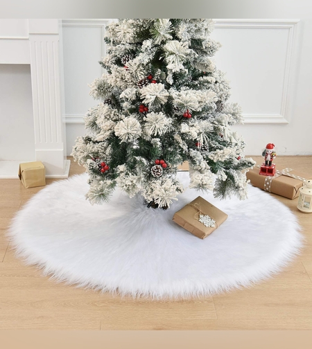 Covor pentru bradul de Craciun White Haipai, diametru 78 cm, blana cu o grosime 2.5-3 cm, alb