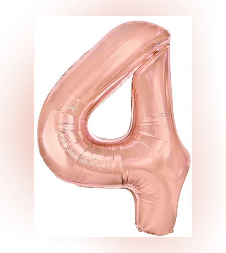 Balon din Folie Metalizata Flippy, Figurina Cifra, Tema Aniversare 100 cm, Ambalaj Individual, Pai inclus, Umflare cu Aer sau Heliu, Coral, Rose, Cifra 4