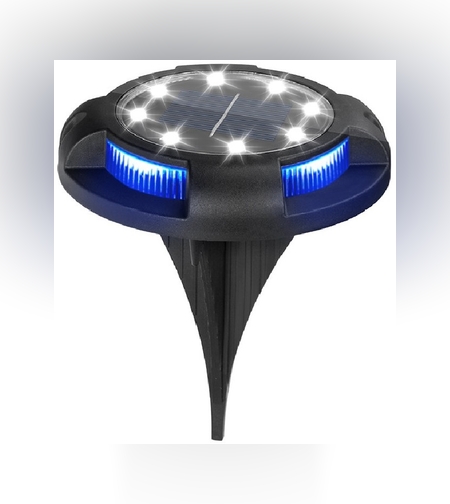 Lampa solara LED tip spot pentru gradina Flippy, cu 4 leduri laterale multicolore si 8 leduri principale alb rece, IP65, material ABS, baterie 2V, 700 mah, 11x13.5 cm, multicolor