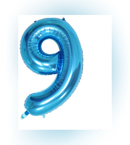 Balon din Folie Flippy, Cifra 9, 81 cm, Pentru Aer sau Heliu, Bulk, Albastru