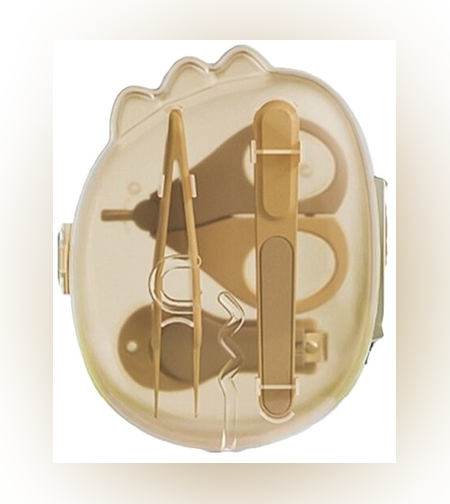 Set 4in1 de Ingrijire Unghii pentru Bebelusi, Flippy, Cutie de Depozitare Dinozaur Transparent, 0-6 Ani, 11.5 x 9 x 3 cm, Bej