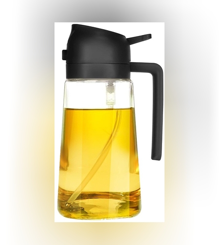 Recipient Ulei, Flippy, 2in1, Functie Spray/Turnare, din Sticla, 470 ml, Fara Scurgere, Negru