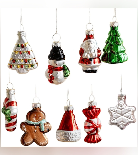 Set 9 Decoratiuni de Craciun, Flippy, pentru Brad, 5 cm, din Sticla, 22 x 12.5 x 4.2 cm, Multicolor