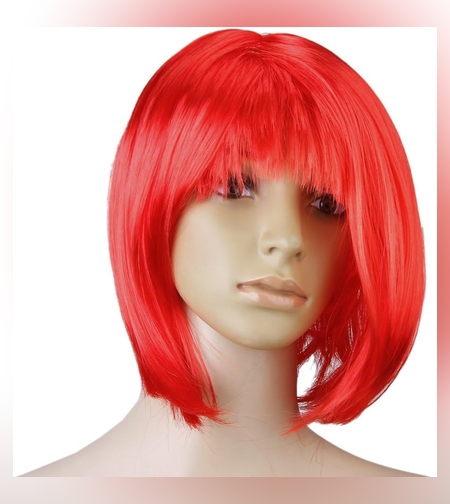 Peruca Cosplay, Flippy, Tunsoare Bob cu Breton, pentru Carnaval, Halloween, Petreceri Tematice, din PET, Marime Universala, Rosu