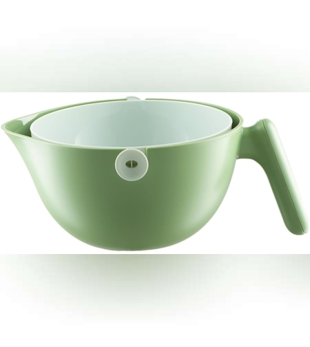 Bol cu Doua Straturi, Flippy, pentru Fructe, Legume, cu Cos de Scurgere a Apei, 2L, din ABS+PP, 29.9 x 22.5 x 11.8 cm, Verde-Alb