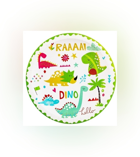 Set 10 Farfurii Petrecere, Flippy, Colectia Dino Park, 23 cm Diametru, din Carton, Multicolor