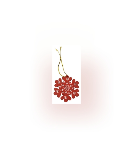 Ornament de brad fulg de nea, Flippy, rosu, lemn, 7.5 cm