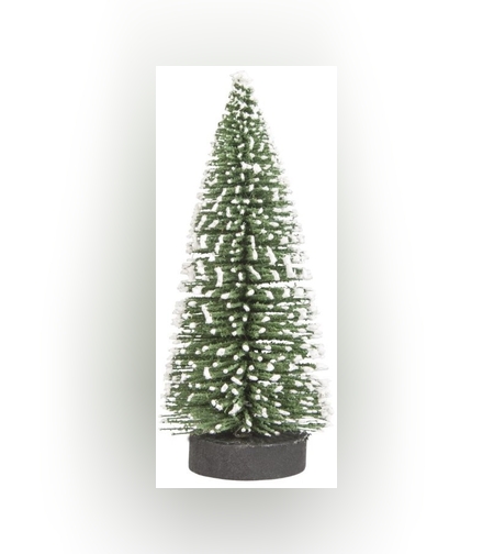 Brad artificial de craciun, ornament pentru masa, pe suport lemn, 20 cm inaltime, Verde inzapezit