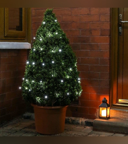 Instalatie de Craciun Liniara Yoto, 22 m, din care 1 m Prelungitor 220V, 300 LED, 8 jocuri de lumini, Controler, Utilizare Interior/Exterior, Fir Negru, Alb Rece