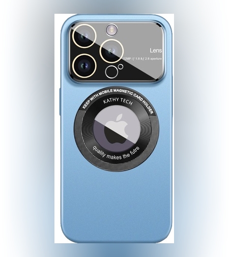 Husa protectie MagSafe Kathy Tech, Flippy, pentru Apple iPhone 13, Dublu Cerc, Albastru Deschis