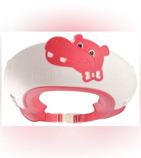 Viziera de Protectie Baie Pentru Copii, Fippy, Model Hipopotam, Dimensiune ajustabila, Durabil, Usor de curatat, Impotriva Samponului, pentru Ochi si Urechi, TPE+PP, 22x21 cm, Rosu