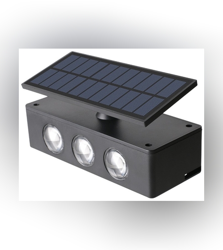 Lampa solara LED bidirectionala Flippy, cu panou ajustabil, comutator culoare lumina, pentru perete, scari, gradina, terasa, 16 x 6.5 cm, 6 LED-uri, material ABS, baterie 3.7 V, 1200mah, multicolor