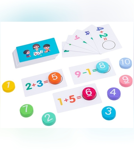 Joc Educational, Flippy, Invatare Adunare si Scadere, Cifre din Lemn, 46 Planse, +3 Ani, Multicolor