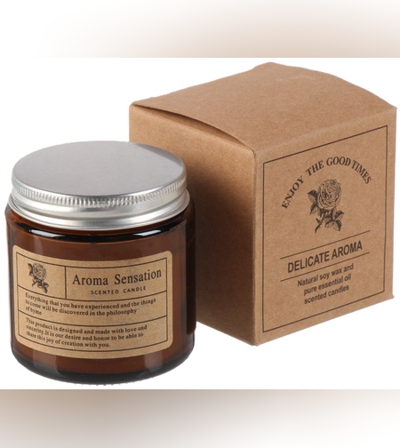 Lumanare Parfumata, Flippy, Model Borcan Maro, Aroma de Lavanda, din Ceara Vegetala, 6 x 6.5 x 6.5 cm, Maro