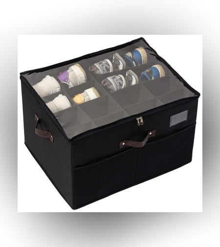 Cutie de Depozitare pentru Pantofi, Flippy, 53x42x33 cm, cu Capac Transparent si Fermoar, din Panza Oxford, Pliabila, Negru