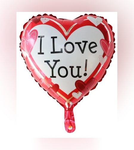 Balon din Folie Metalizata, Flippy, Figurina Inima, Model I Love You, Tema Ziua Indragostitilor, 45 cm, Ambalaj Individual, Pai Inclus, Umflare cu Aer sau Heliu, Rosu/Alb