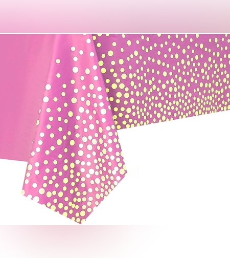 Fata de Masa, Flippy, din PEVA, Imprimeu Buline Aurii, 137 x 274 cm, Impermeabila, Fara Pete, Curatare Rapida, Roz