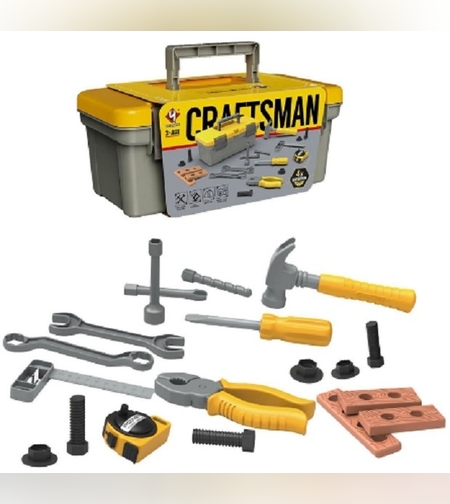 Trusa Scule si Unelte de Jucarie pentru Copii, Flippy, 19 Piese Material Plastic, Interactiv, +3 Ani, 27.5x15.5x13 cm, Gri/Portocaliu