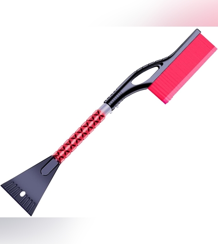Perie de Zapada cu Racleta pentru Masina, Flippy, Multifunctionala, Demontabila, cu Maner Antiderapant, Aluminiu, Plastic, Fragmentarea Ghetii de pe Parbriz, Solutia pentru Iarna, pentru Dezghetare, 68x24x11.1 cm, Rosu