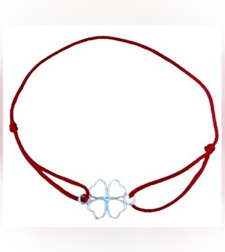 Bratara Snur Reglabil Rosu, Argint 925, Trifoi, Jolie Silver, 0.7 g, 15x10 mm