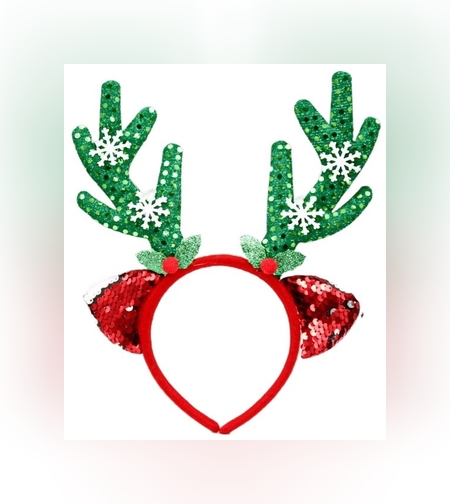 Coronita Decorativa, Flippy, Tema Craciun, 12 x 25 cm, Model Coarne de Reni, Marime Universala, Verde/Rosu