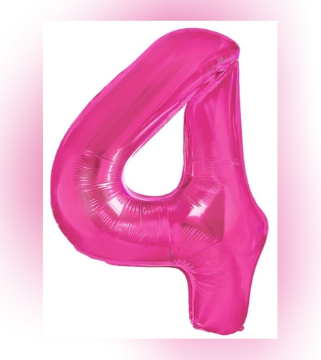Balon din Folie Metalizata Flippy, Figurina Cifra, Tema Aniversare 80 cm, Ambalaj Individual, Pai inclus, Umflare cu Aer sau Heliu, Roz, Cifra 4