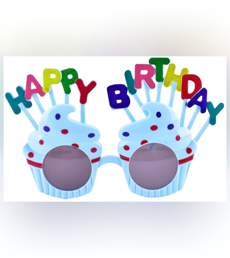 Ochelari Happy Birthday, Flippy, Tematica Aniversare, Protectie Soare, din Plastic, Model Prajiturele, 18.5x11.5 cm, Albastru