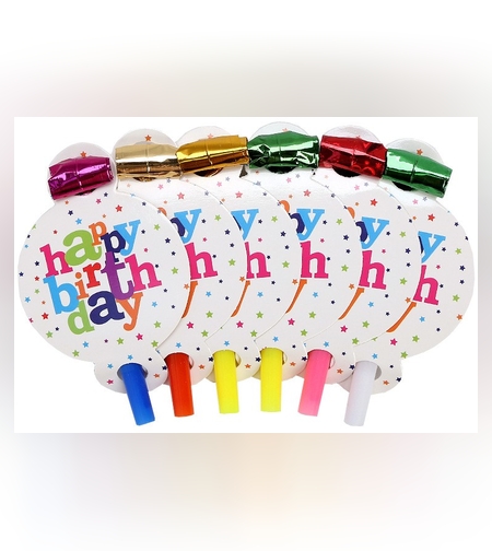 Set 6 Suflatori, Flippy, Colectia Happy Birthday, 19 x 11 cm, din Carton/Plastic/Hartie, Multicolor