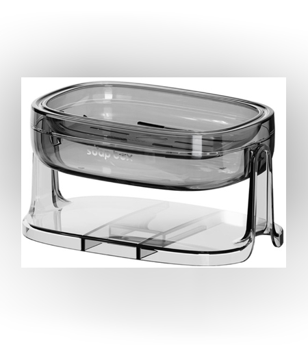 Savoniera cu Suport 2 in 1, Flippy, Pentru Perete sau Blat, PET, Scurgere Optima, GriTransparent