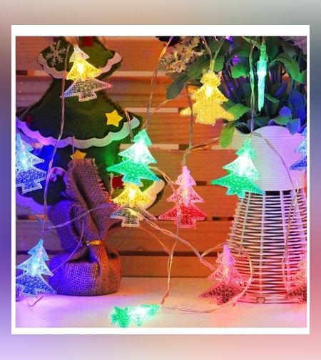 Ghirlanda luminoasa cu bec in forma de brazi, 3 metri, 20 LED-uri, forme din plastic, fir transparent, multicolora