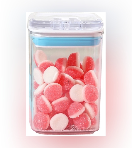 Cutie de Depozitare Alimente, Flippy, tip Container, 0.8L, 10x10x15.5 cm, Recipiente pentru Cereale in Bucatarie,  Transparente cu Capac Alb-Albastru