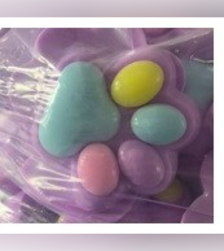 Jucarie Antistres Squishy, Flippy, cu Revenire Lenta, Labuta de Pisica Pufoasa, 8.5 x 7.5 cm, Ambalaj Transparent, Mov Multicolor