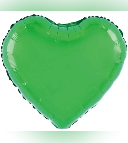 Balon din Folie Metalizata, Flippy, Figurina Inimioara, Model Simplu, Tematica Iubire, 40 cm, Ambalaj Individual, Pai Inclus, Umflare cu Aer sau Heliu, Verde