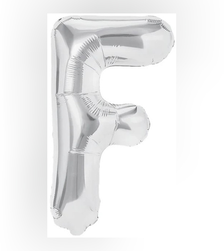 Balon Folie Metalizata Litera F, Flippy, 40 cm, Umflati cu Heliu sau Aer, Ambalaj Individual, Pai inclus, Argintiu