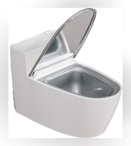 Scrumiera creativa Flippy, Forma de Toaleta, Capac Argintiu, Material ABS si Otel Inoxidabil, 12.5 x 9.8 x 8.4 cm, Fixare prin Lipire sau De Sine Statator, pentru Baie, Camera, Bucatarie, Balcon, Argintiu