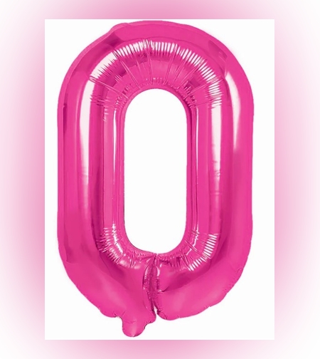 Balon din Folie Metalizata Flippy, Figurina Cifra, Tema Aniversare 40 cm, Ambalaj Individual, Pai inclus, Umflare cu Aer sau Heliu, Roz, Cifra 0