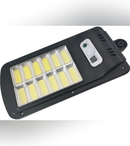 Lampa Solara De Exterior LED Flippy, 36 cm x 11.5 cm, kit montare inclus, 2880 Lumeni 120 COB LED 24 W - echivalent 192 W bec incadescent, IP65, Senzor de Miscare, 3 moduri de iluminare, Senzor de Lumina, 12 Grile, Alb Rece