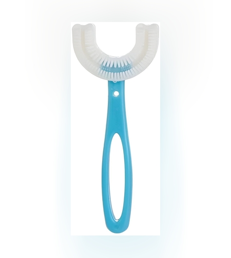 Periuta de Dinti in Forma de U, Flippy, pentru Copii 6-12 ani, Peri Moi, 12 cm, Model Inima, Culoare Albastru