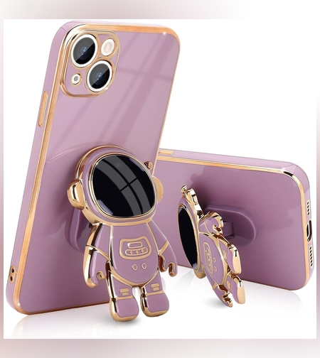 Husa de Protectie TPU 2in1, Flippy, pentru Apple iPhone 14, Astronaut cu Suport, Antisoc, Rezistenta la Impact, Protectie Camera, Mov
