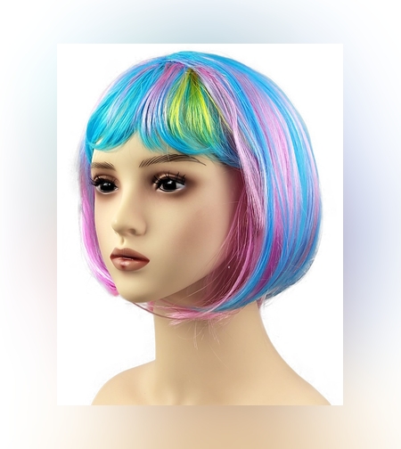 Peruca Cosplay, Flippy, Tunsoare Bob cu Breton, pentru Carnaval, Halloween, Petreceri Tematice, din PET, Marime Universala, Multicolor
