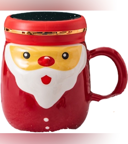 Cana Ceramica tematica Mos Craciun Flippy, 430 ml, capac tip oglinda, ambalaj cadou inclus, fete random, 8 x 11.5, rosu