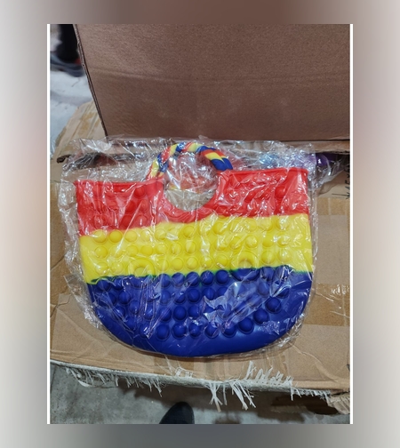 Jucarie Antistres din Silicon, Flippy, Geanta Mare Pop it, Tricolor