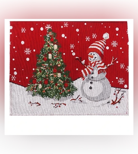 Servet de Masa, Flippy, Model Om de Zapada si Bradul de Craciun, Tematica Craciun, Prosop pentru Masa, Bumbac si Fibre Sintetice, 43x33 cm, Rosu