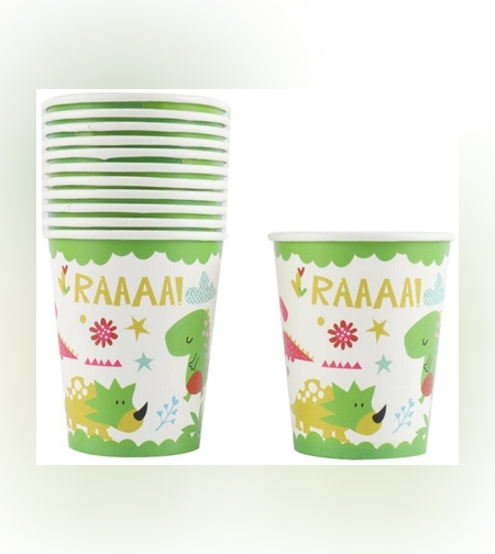 Set 10 Pahare Petrecere, Flippy, Colectia Dino Park, 8.5 x 7 x 5 cm, din Carton, Multicolor