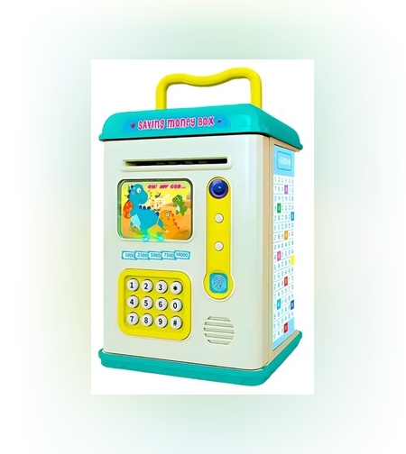 Set Pusculita pentru Copii, Flippy, Tip ATM, Parola cu Amprenta, 13.5 x 11.5 x 20 cm, Albastru