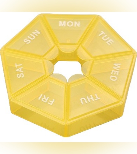 Cutie separator medicamente cu zilele saptamanii, Flippy, Plastic, 7 compartimente, Galben