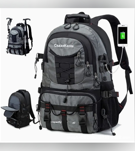 Rucsac Multifunctional de Alpinism, Flippy, Capacitate 36-55 L, de Calatorie, Impermeabil, Slot USB Incarcare Telefon, Bretele Reglabile, 52 x 34 x 19 cm, Gri